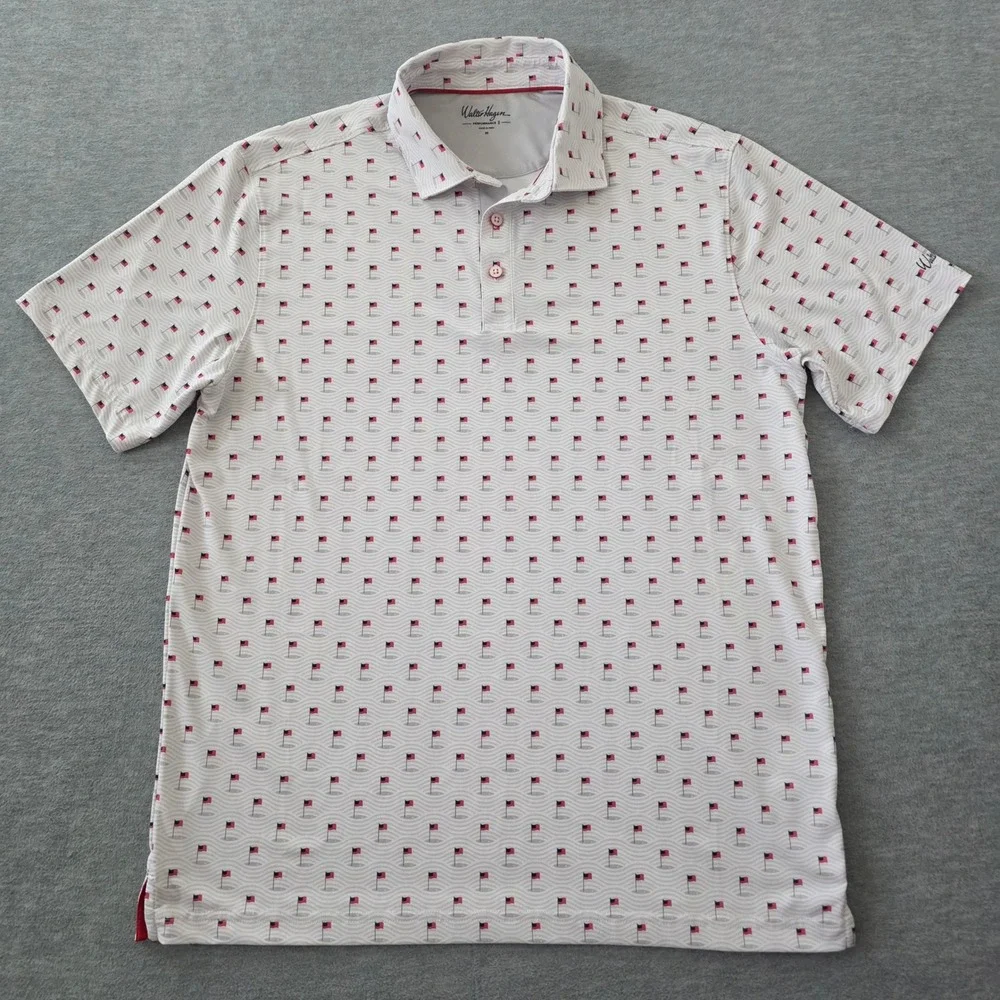 Walter Hagen Mens Performance 11 American Flag Golf Pin Polo Shirt White Size M - Picture 2 of 9